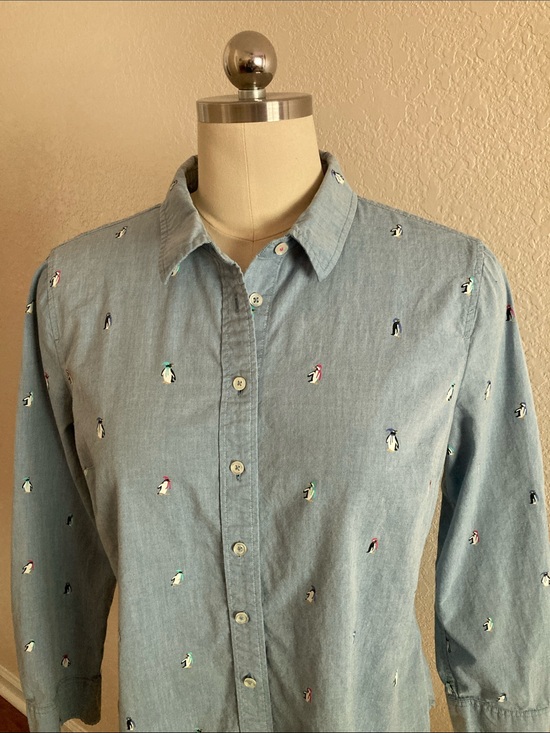 Talbots Tops - Talbots Light Blue Button-Down Shirt with Whimsical Penguin Motif